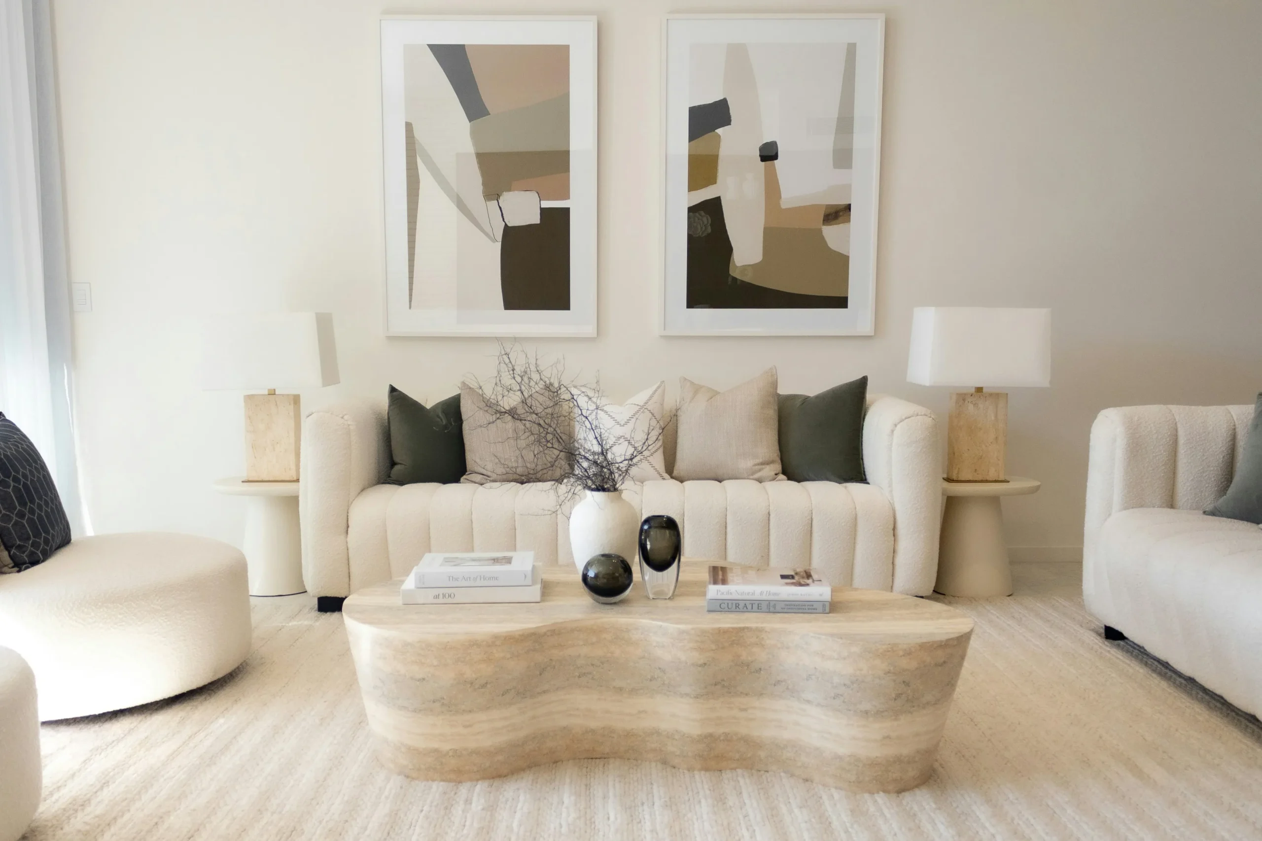 cozy living room ideas — warm styled living room with layered textiles