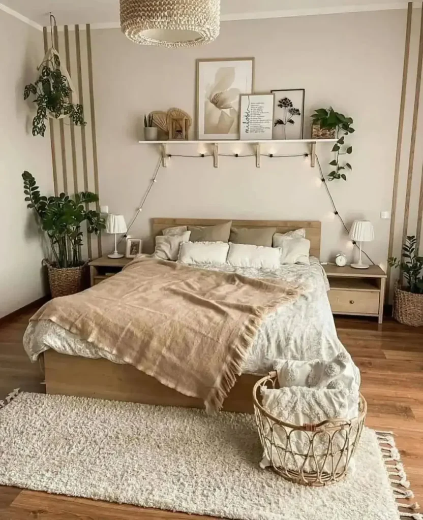 Layer a Floating Shelf, String Lights, and Trailing Plants
