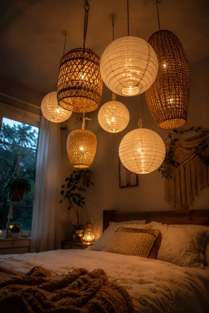 Small Paper Lanterns inside bedroom